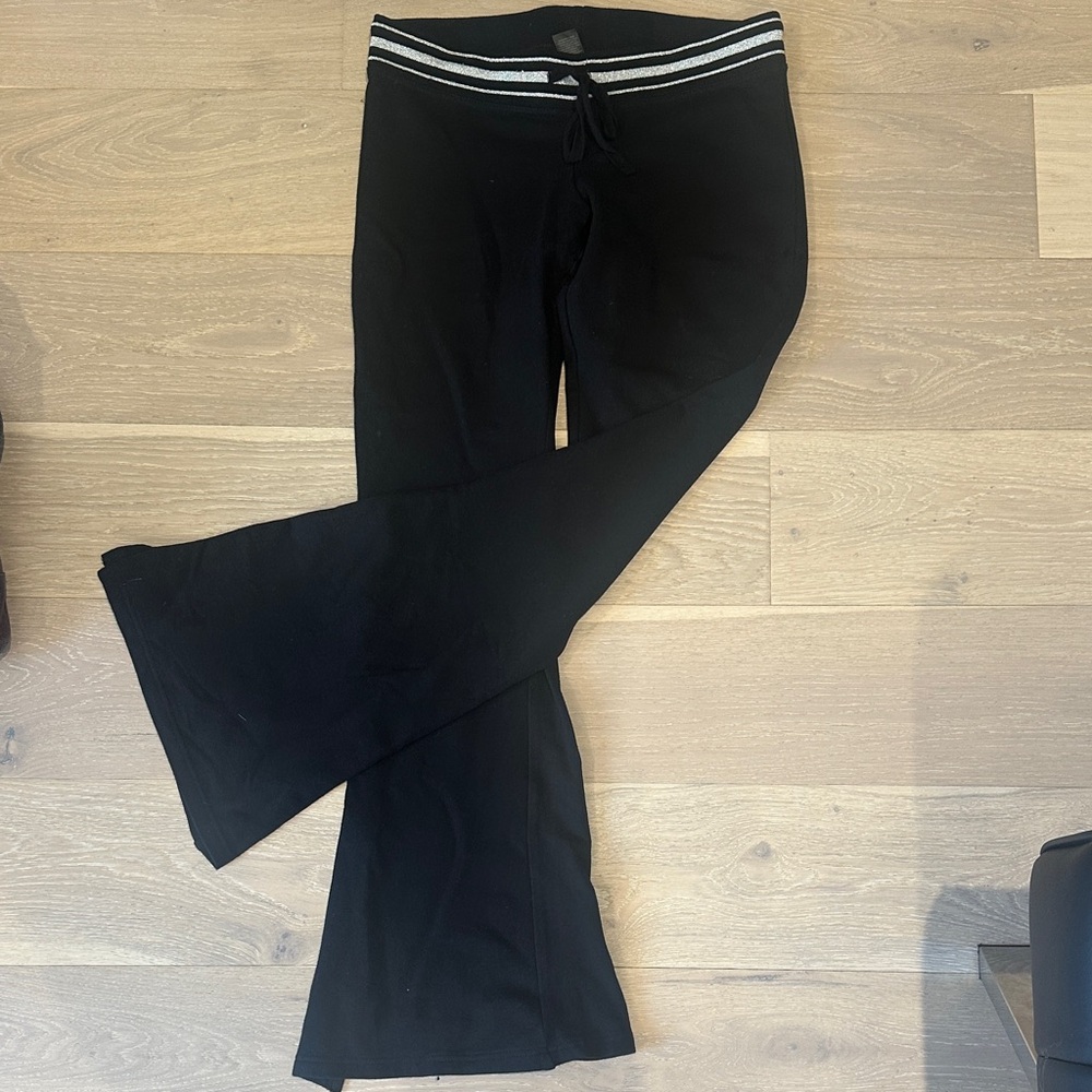 Guess Black Flare Sweat Pants with Striped Waistband